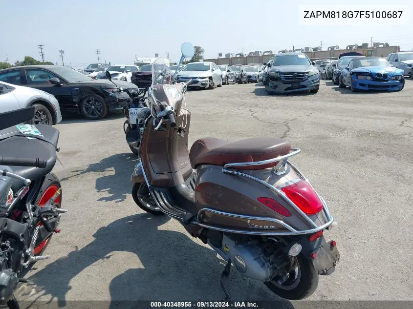 2015 Vespa Sprint 150 3V VIN: ZAPM818G7F5100687 Lot: 40348955