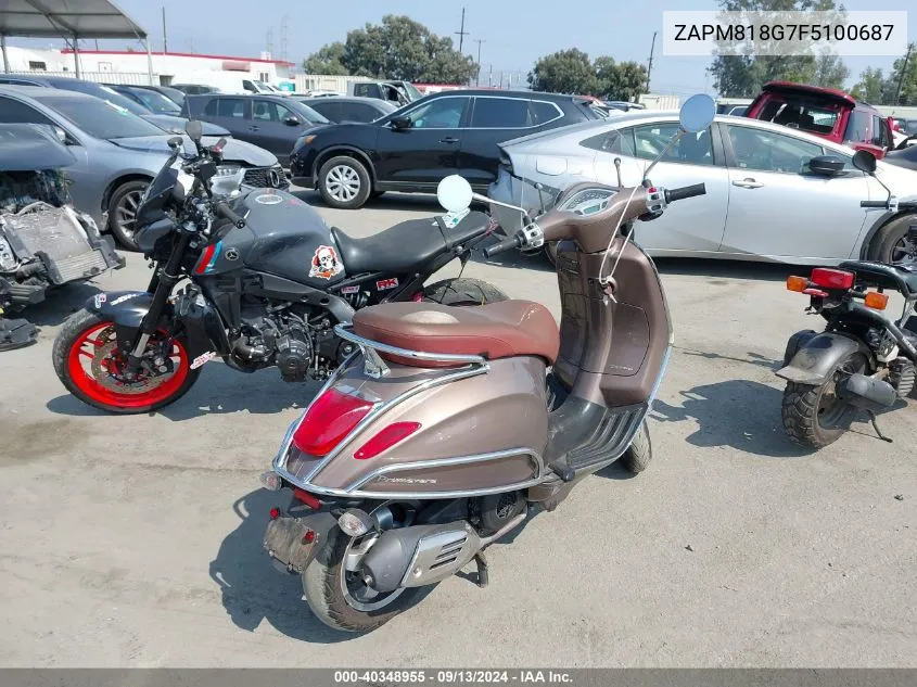 2015 Vespa Sprint 150 3V VIN: ZAPM818G7F5100687 Lot: 40348955