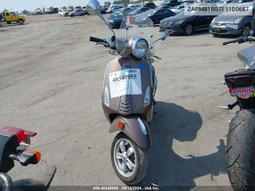 2015 Vespa Sprint 150 3V VIN: ZAPM818G7F5100687 Lot: 40348955