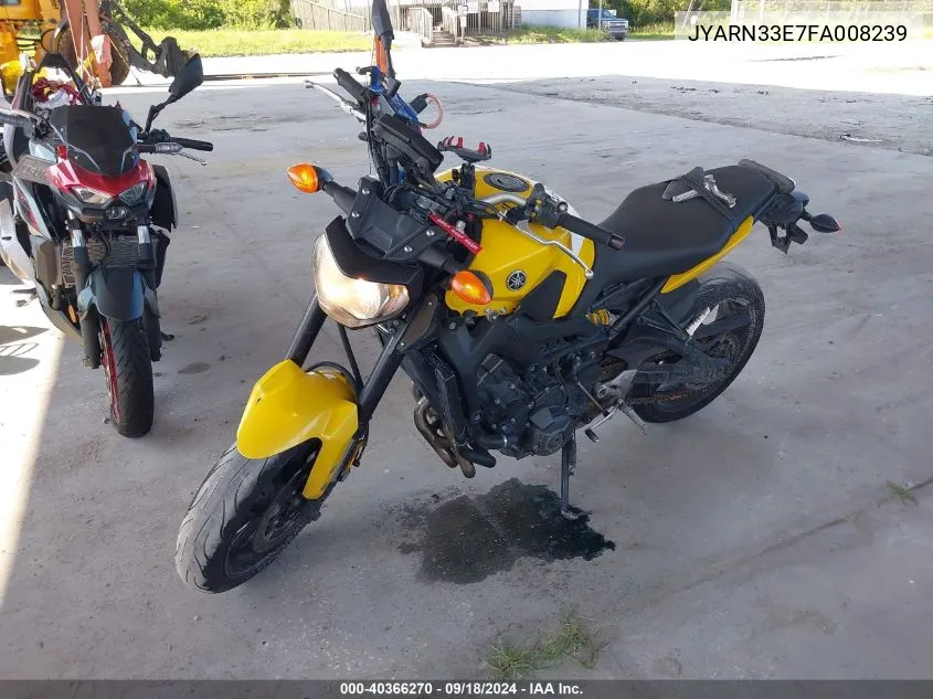 2015 Yamaha Fz09 VIN: JYARN33E7FA008239 Lot: 40366270