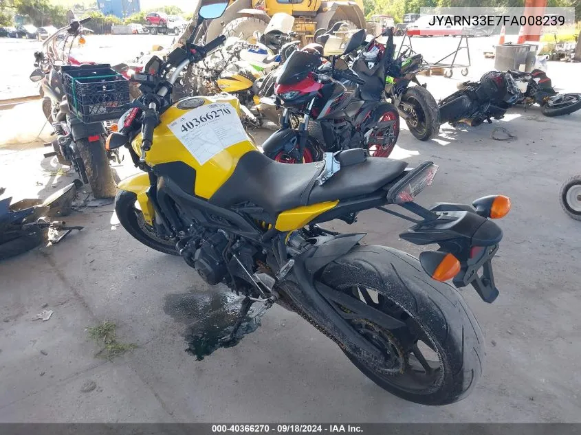 2015 Yamaha Fz09 VIN: JYARN33E7FA008239 Lot: 40366270