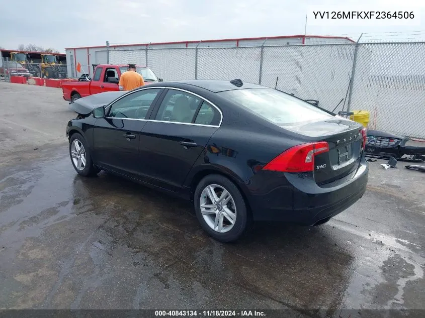 2015 Volv S60 T5 Premier Fwd W T5 Premier VIN: YV126MFKXF2364506 Lot: 40843134