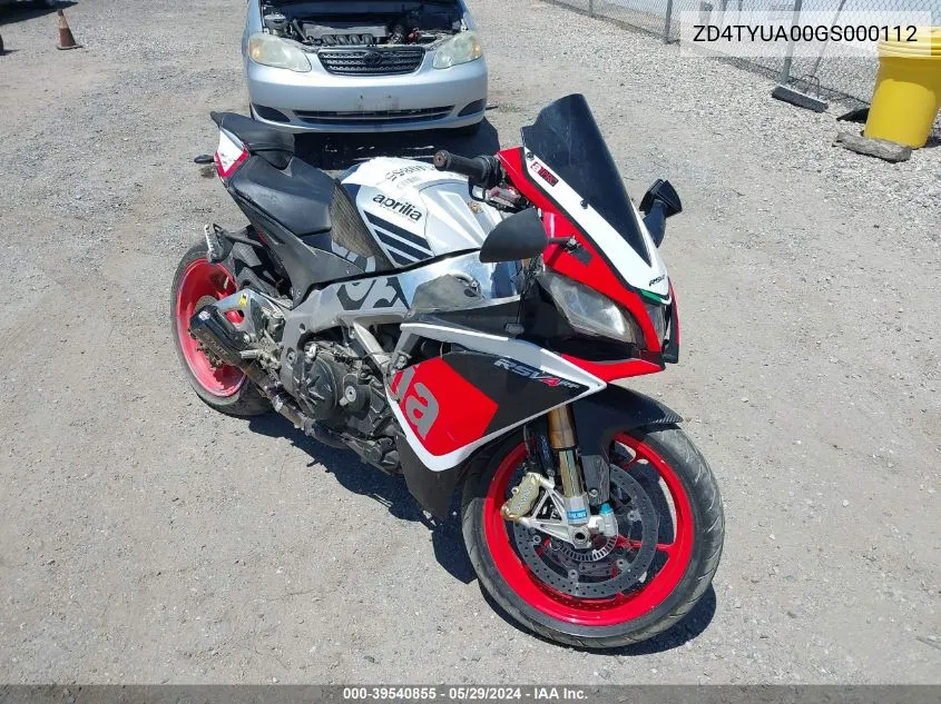 2016 Aprilia Tuono V4 1100 Abs VIN: ZD4TYUA00GS000112 Lot: 39540855