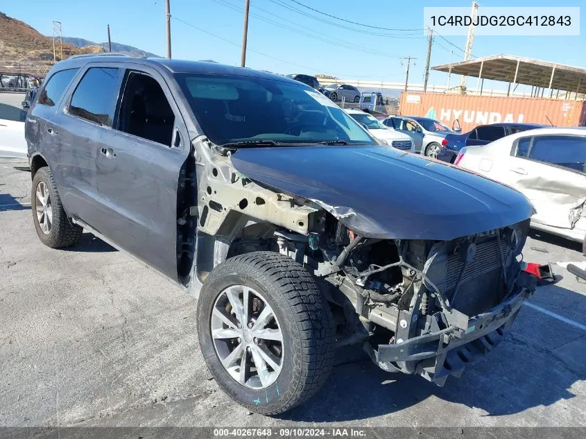 2016 Dodg Durango Limited Awd Limited VIN: 1C4RDJDG2GC412843 Lot: 40267648