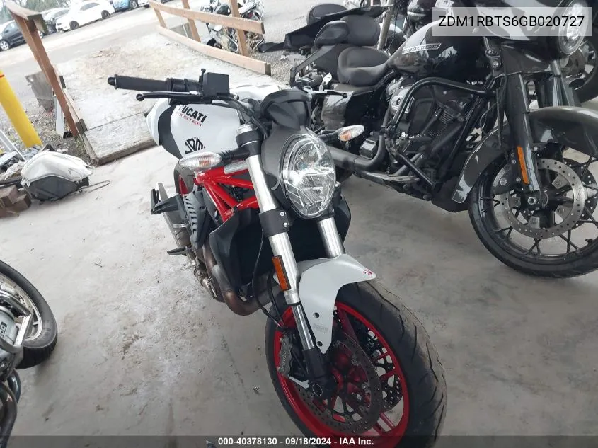 2016 Ducati Monster 821 VIN: ZDM1RBTS6GB020727 Lot: 40378130