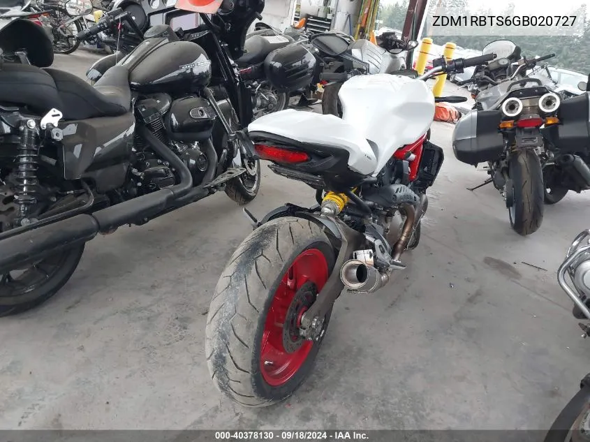 2016 Ducati Monster 821 VIN: ZDM1RBTS6GB020727 Lot: 40378130