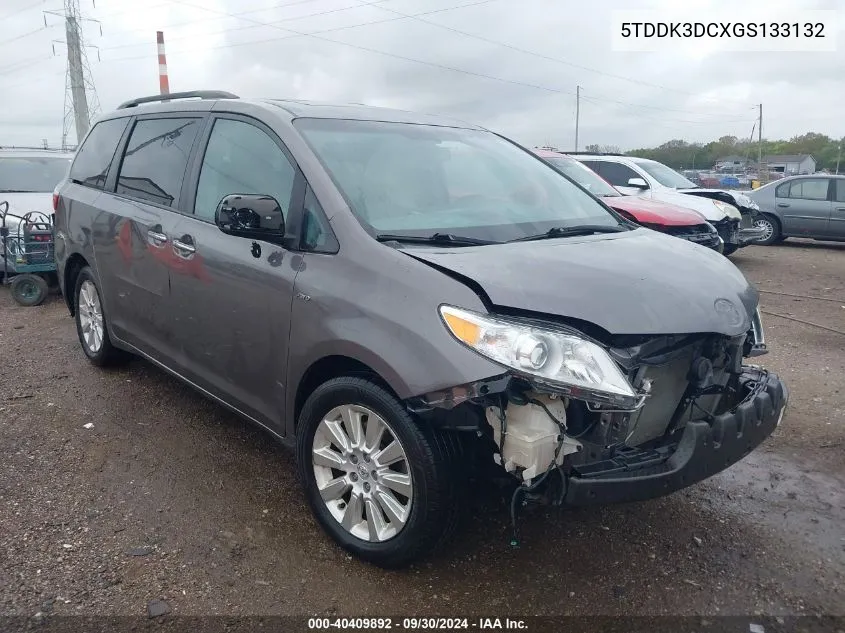 2016 Toyo Sienna Xle Awd W/7-P Xle Premium 7 Passenger VIN: 5TDDK3DCXGS133132 Lot: 40409892