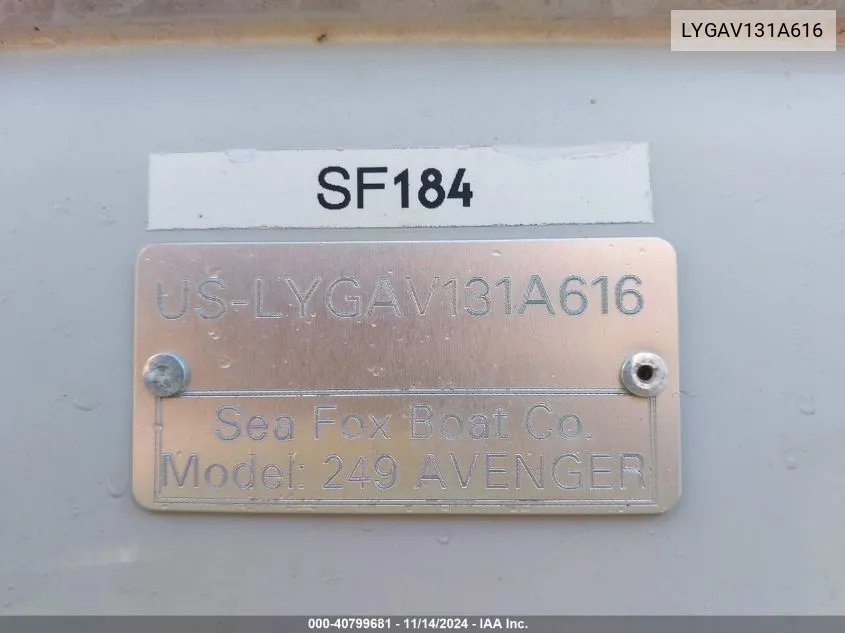 2016 Sea Fox Other VIN: LYGAV131A616 Lot: 40799681