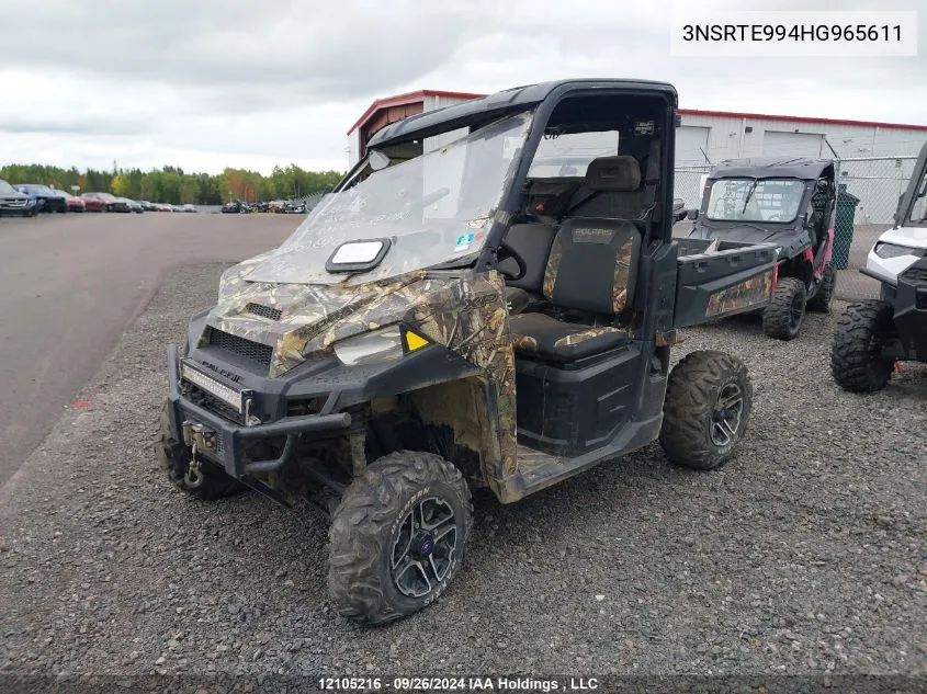 2017 Polaris Ranger Xp 1000 Eps VIN: 3NSRTE994HG965611 Lot: 12105216