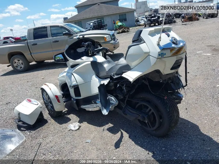 2017 Can-Am Spyder Roadster Rt/Rt-S/Ltd/Sp Series VIN: 2BXNBDD28HV003000 Lot: 39518235