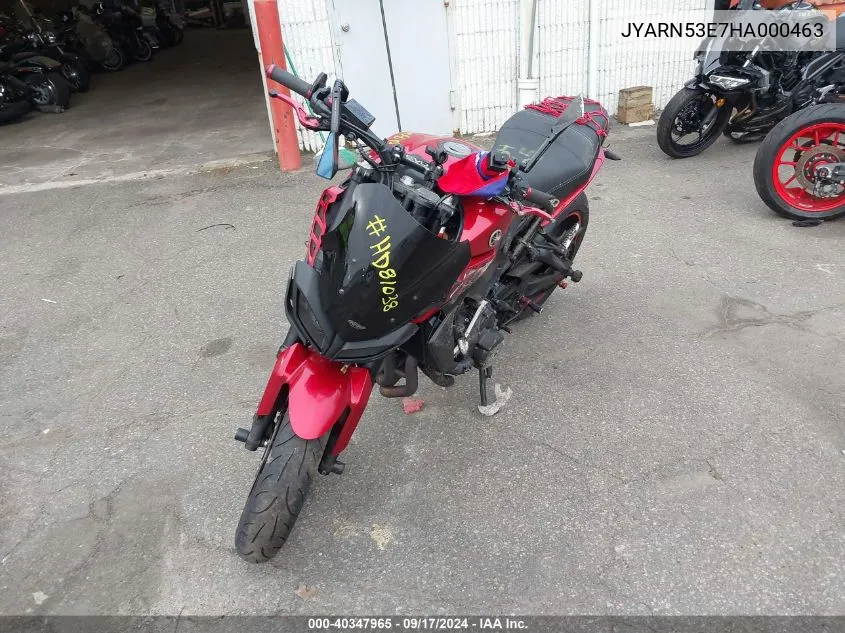 2017 Yamaha Fz09 VIN: JYARN53E7HA000463 Lot: 40347965