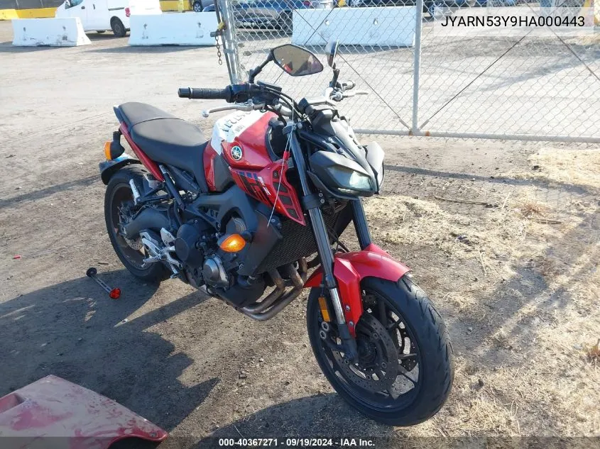 2017 Yamaha Fz09 C VIN: JYARN53Y9HA000443 Lot: 40367271