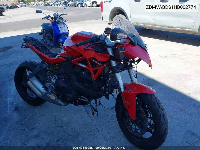 2017 Ducati Supersport VIN: ZDMVABDS1HB002774 Lot: 40449256