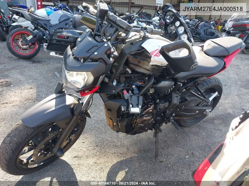 2018 Yamaha Mt07 VIN: JYARM27E4JA000518 Lot: 40166710