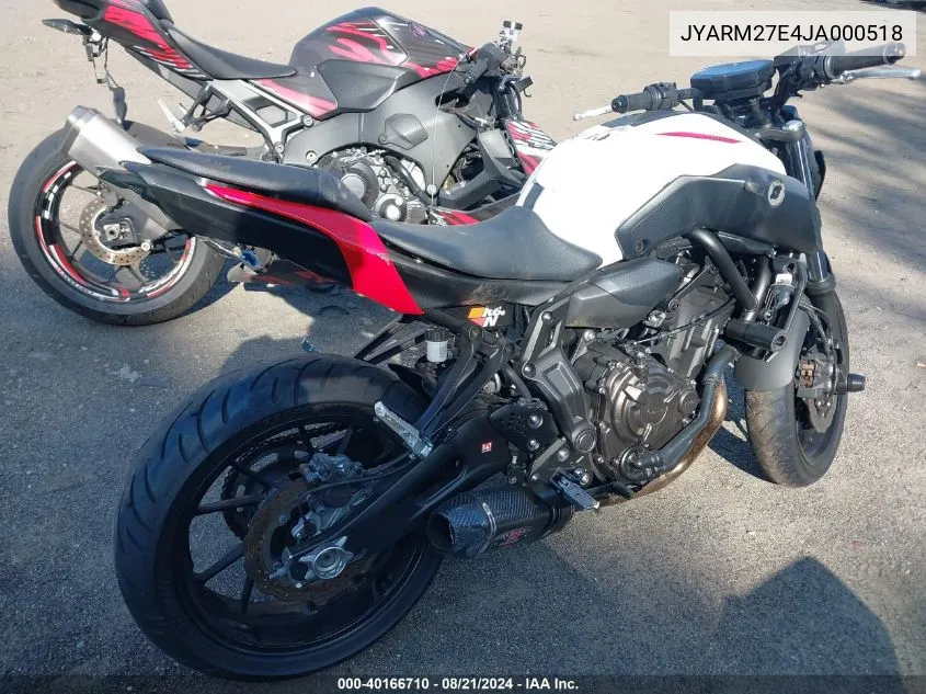 2018 Yamaha Mt07 VIN: JYARM27E4JA000518 Lot: 40166710