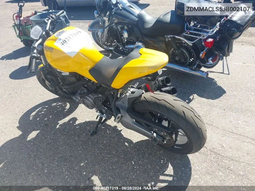 2018 Ducati Monster 821 VIN: ZDMMACLS5JB002107 Lot: 40217319