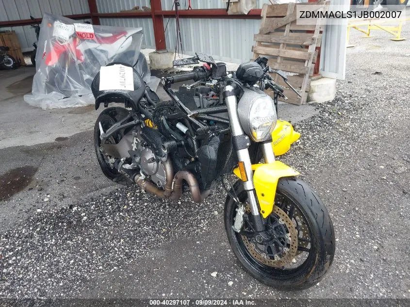 ZDMMACLS1JB002007 2018 Ducati Monster 821