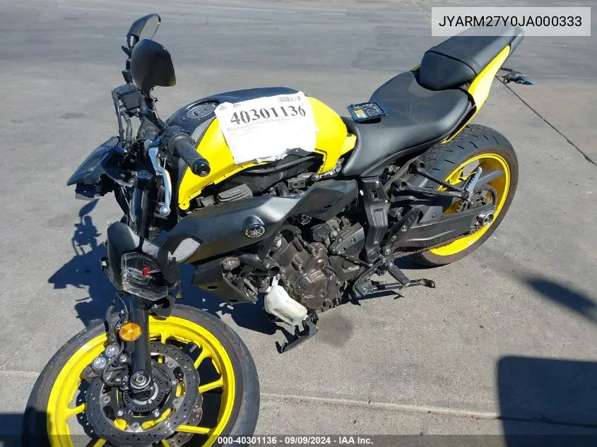 2018 Yamaha Mt07 C VIN: JYARM27Y0JA000333 Lot: 40301136