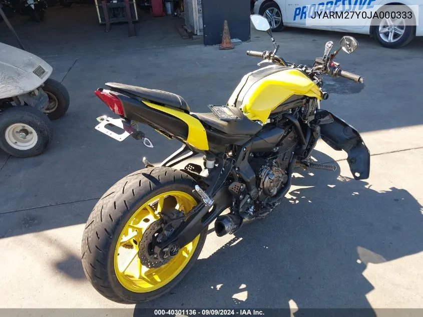 2018 Yamaha Mt07 C VIN: JYARM27Y0JA000333 Lot: 40301136