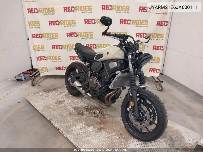 2018 Yamaha Xsr700 VIN: JYARM21E6JA000111 Lot: 40368290