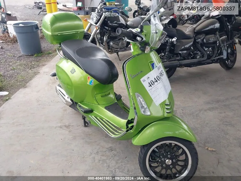 2018 Vespa Sprint 150 3V VIN: ZAPM818G6J5800337 Lot: 40401983