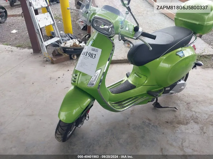 2018 Vespa Sprint 150 3V VIN: ZAPM818G6J5800337 Lot: 40401983