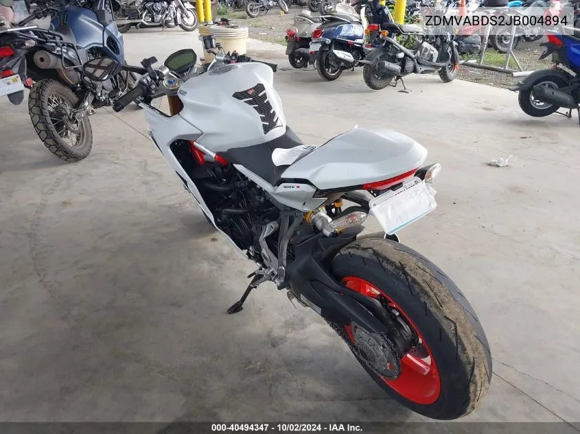 2018 Ducati Supersport VIN: ZDMVABDS2JB004894 Lot: 40494347