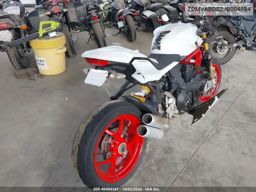 2018 Ducati Supersport VIN: ZDMVABDS2JB004894 Lot: 40494347