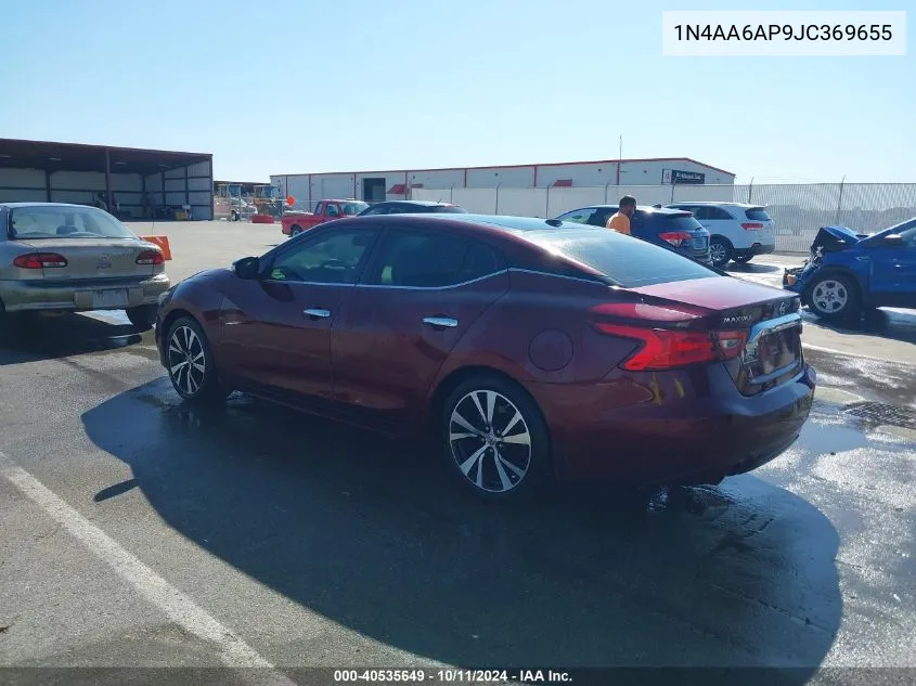 2018 Niss Maxima Sl 3.5 Sl VIN: 1N4AA6AP9JC369655 Lot: 40535649