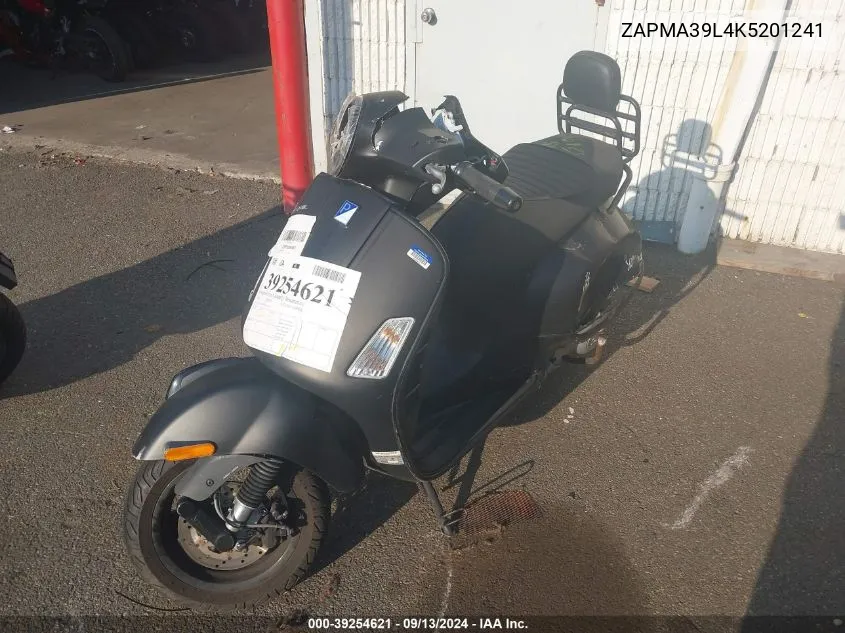 2019 Vespa Gts 300 Super VIN: ZAPMA39L4K5201241 Lot: 39254621