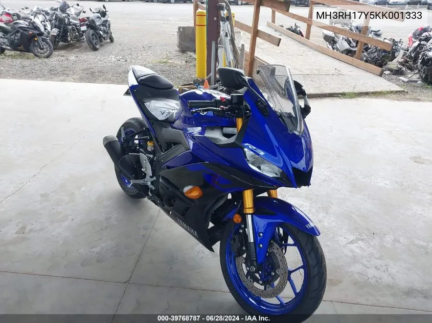 2019 Yamaha Yzfr3 VIN: MH3RH17Y5KK001333 Lot: 39768787