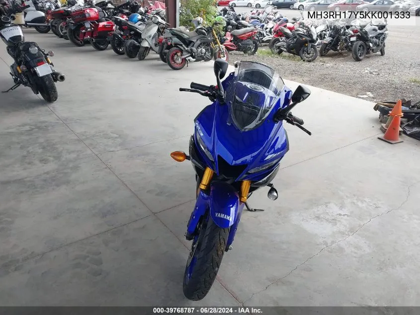 2019 Yamaha Yzfr3 VIN: MH3RH17Y5KK001333 Lot: 39768787