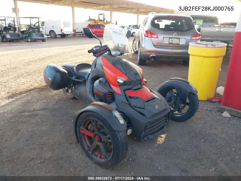 2019 Can-Am Ryker VIN: 3JB2FEF28KJ000765 Lot: 39832672