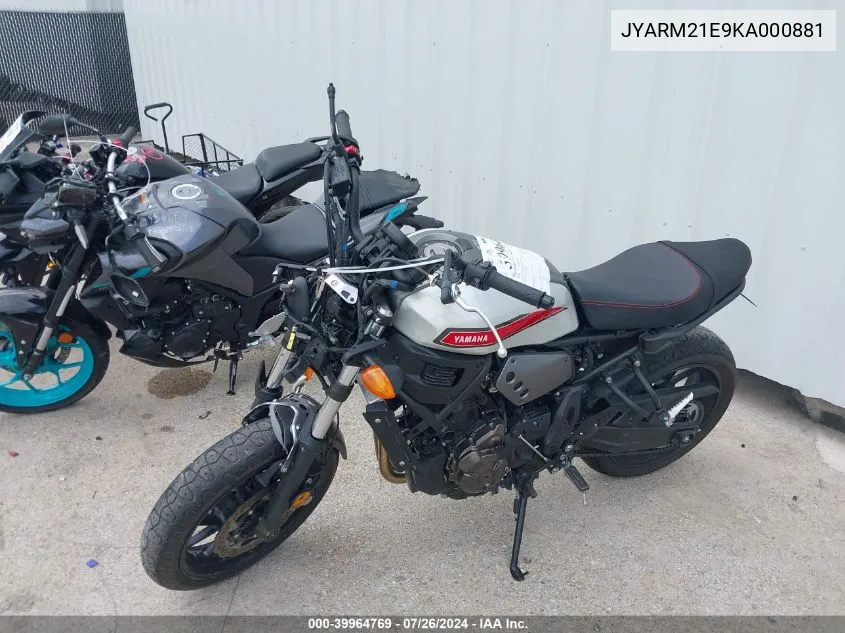 2019 Yamaha Xsr700 VIN: JYARM21E9KA000881 Lot: 39964769