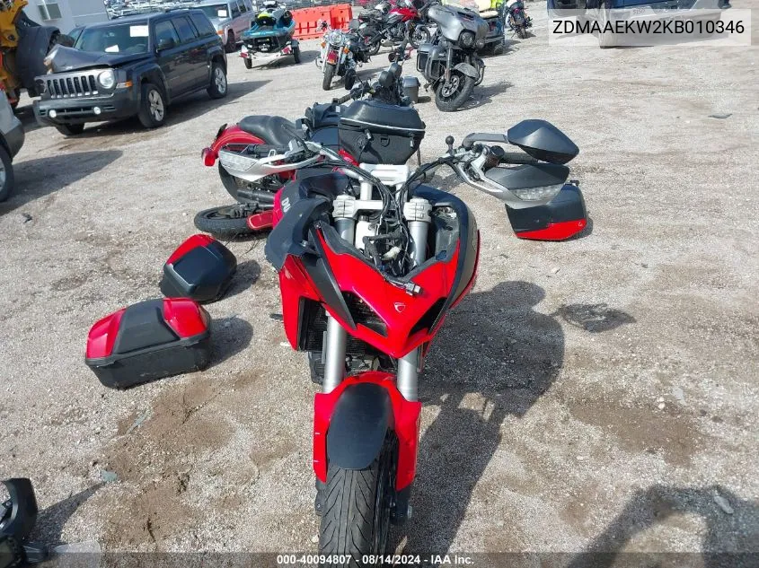 2019 Ducati Multistrada 1260/1260 S/1260 S Dlair/1260 Pikes Peak VIN: ZDMAAEKW2KB010346 Lot: 40094807