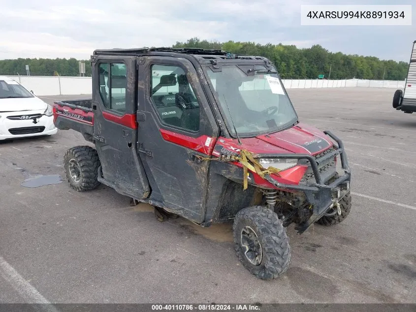 2019 Polaris Ranger Crew Xp 1000 Eps Northstar Edition VIN: 4XARSU994K8891934 Lot: 40110786