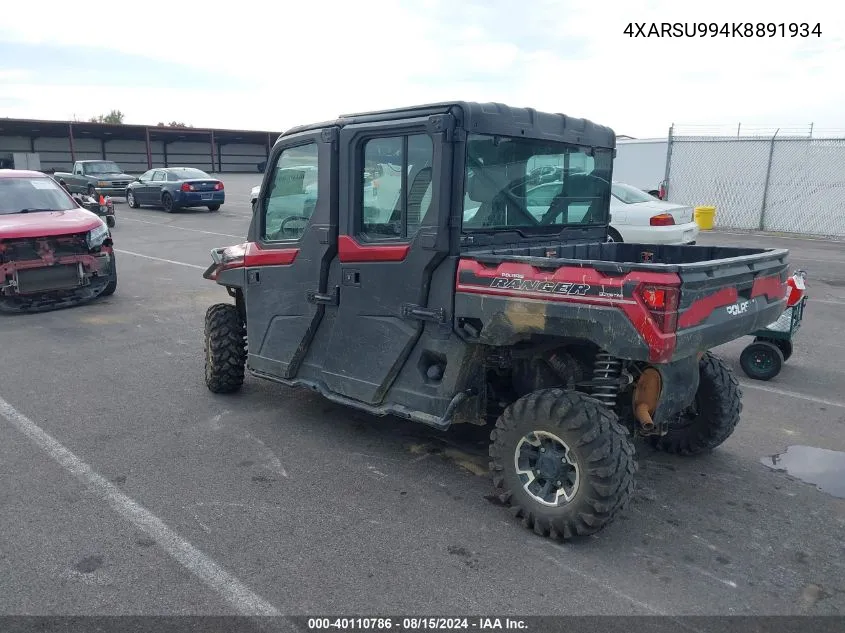 2019 Polaris Ranger Crew Xp 1000 Eps Northstar Edition VIN: 4XARSU994K8891934 Lot: 40110786