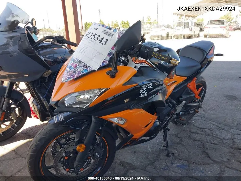 2019 Kawasaki Ex650 F VIN: JKAEXEK1XKDA29924 Lot: 40135343