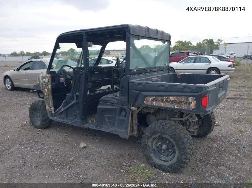 2019 Polaris Ranger Crew Xp 900 Eps VIN: 4XARVE878K8870114 Lot: 40169548