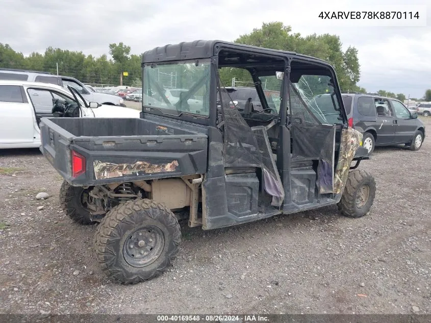 2019 Polaris Ranger Crew Xp 900 Eps VIN: 4XARVE878K8870114 Lot: 40169548