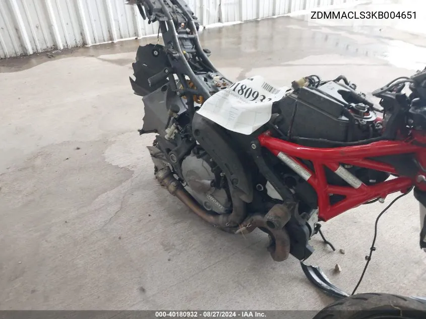 ZDMMACLS3KB004651 2019 Ducati Monster 821