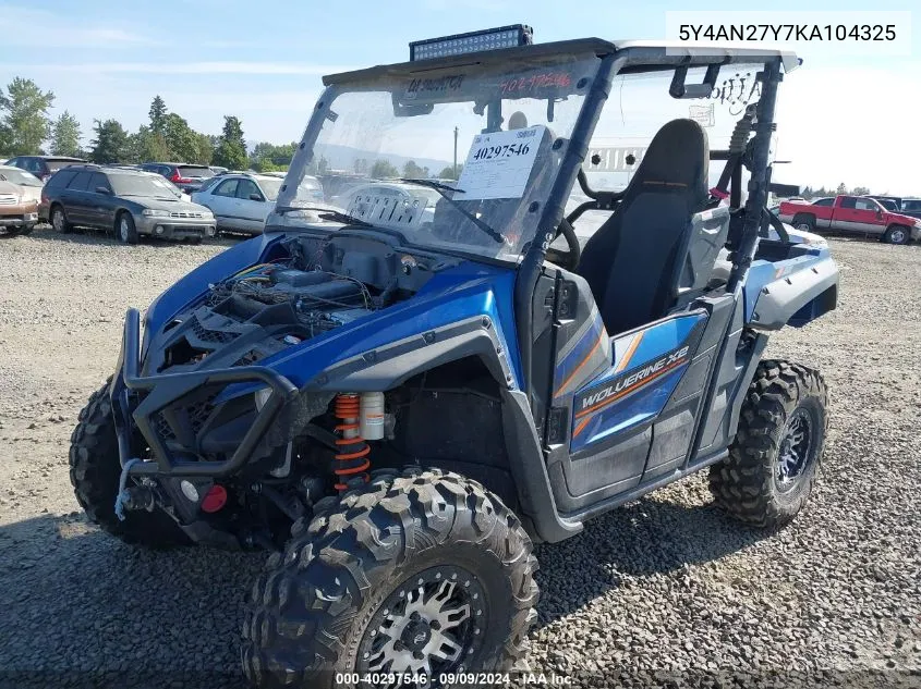 2019 Yamaha Yxe850 VIN: 5Y4AN27Y7KA104325 Lot: 40297546