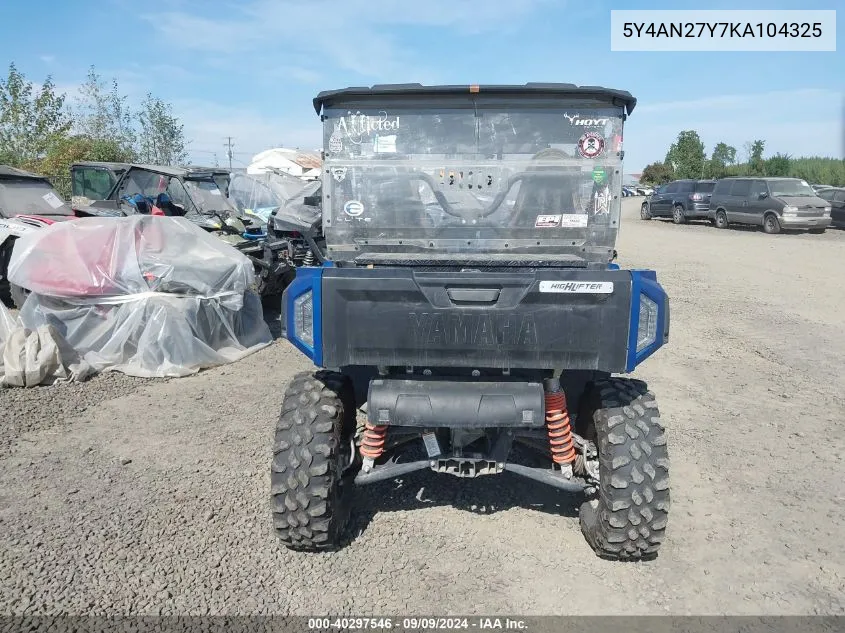 2019 Yamaha Yxe850 VIN: 5Y4AN27Y7KA104325 Lot: 40297546