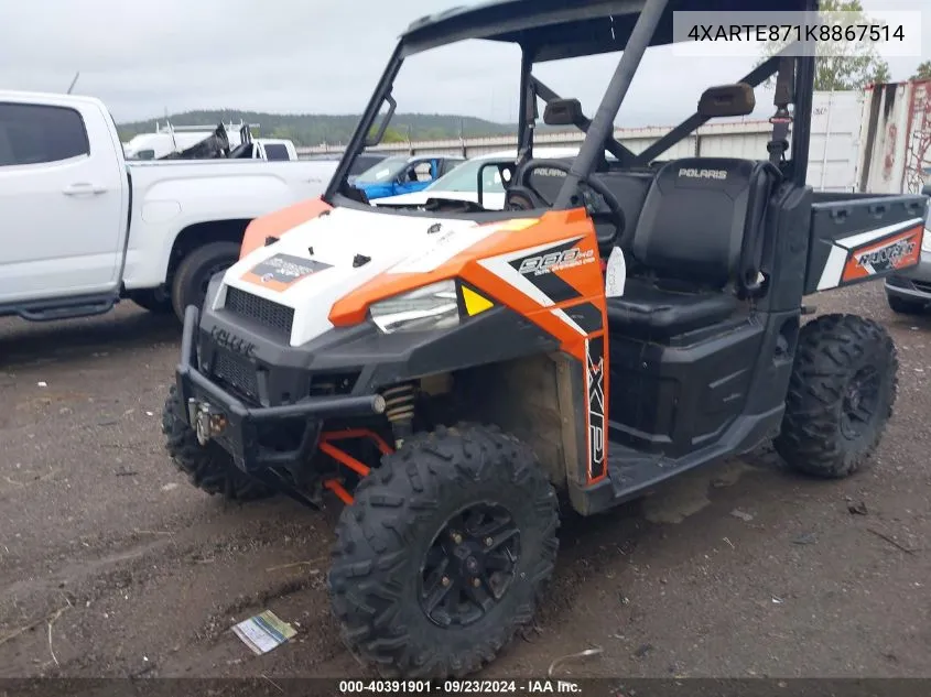 2019 Polaris Ranger Xp 900 Eps VIN: 4XARTE871K8867514 Lot: 40391901