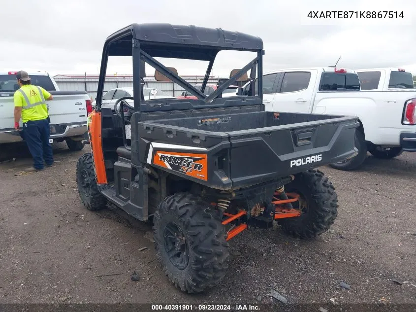 2019 Polaris Ranger Xp 900 Eps VIN: 4XARTE871K8867514 Lot: 40391901