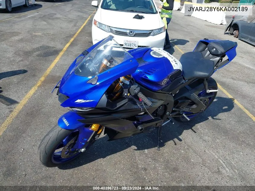 2019 Yamaha Yzfr6 C VIN: JYARJ28Y6KA002189 Lot: 40396723