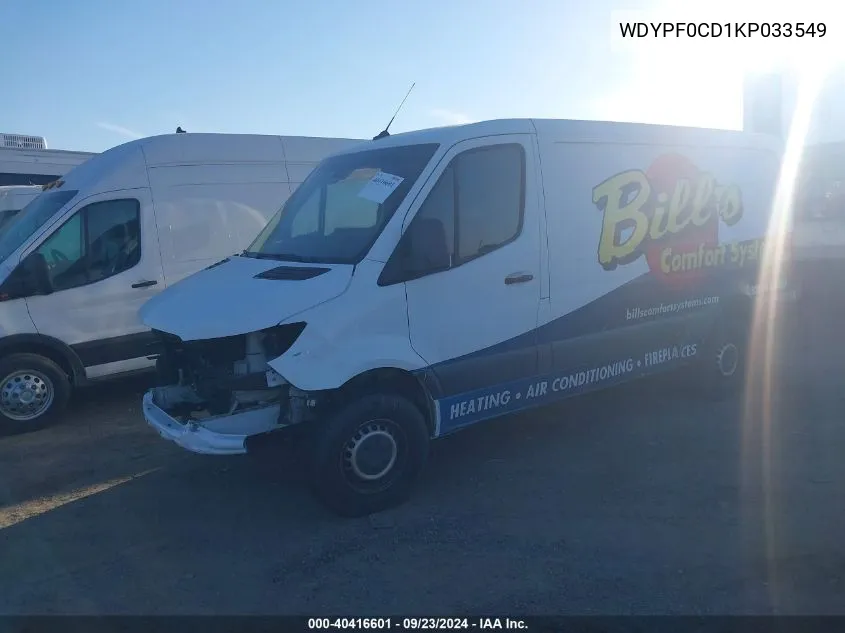 2019 Freightliner Sprinter 2500/3500 VIN: WDYPF0CD1KP033549 Lot: 40416601