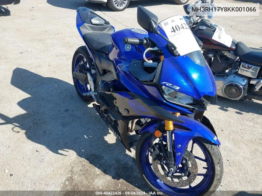 2019 Yamaha Yzfr3 VIN: MH3RH17Y8KK001066 Lot: 40422426