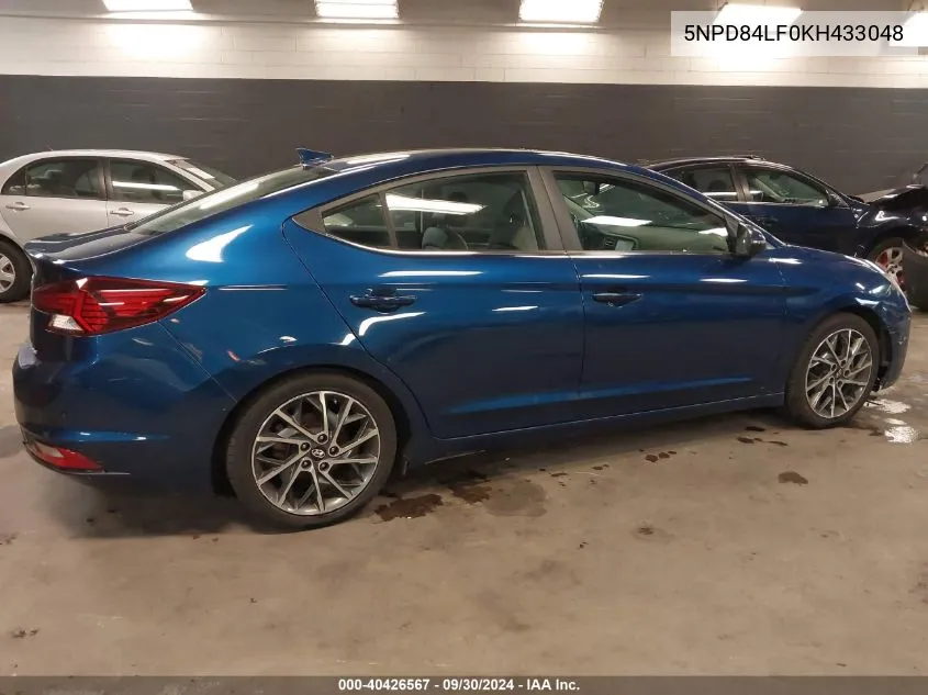 2019 Hyun Elantra Limited Auto Sel/Value/Limited VIN: 5NPD84LF0KH433048 Lot: 40426567