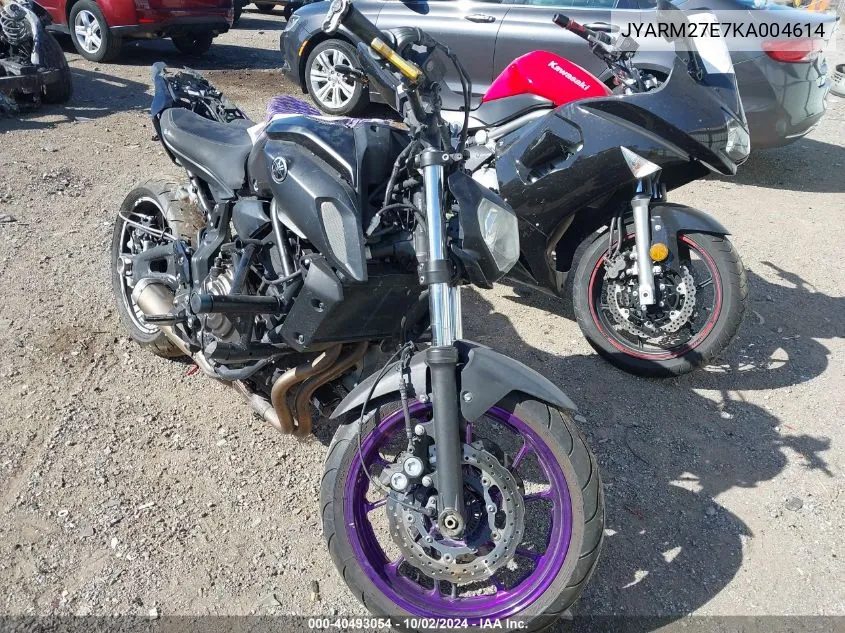 2019 Yamaha Mt07 VIN: JYARM27E7KA004614 Lot: 40493054